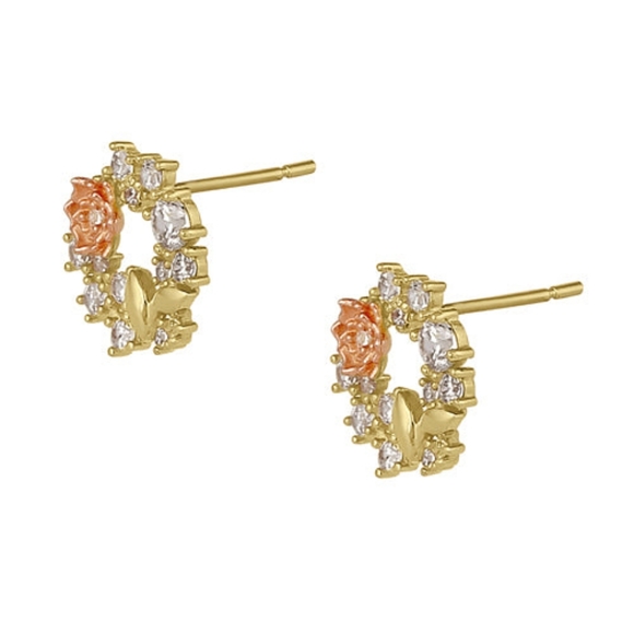 Solid 14K Gold Timeless Rose with Clear CZ Earrings - Picture 3 of 4